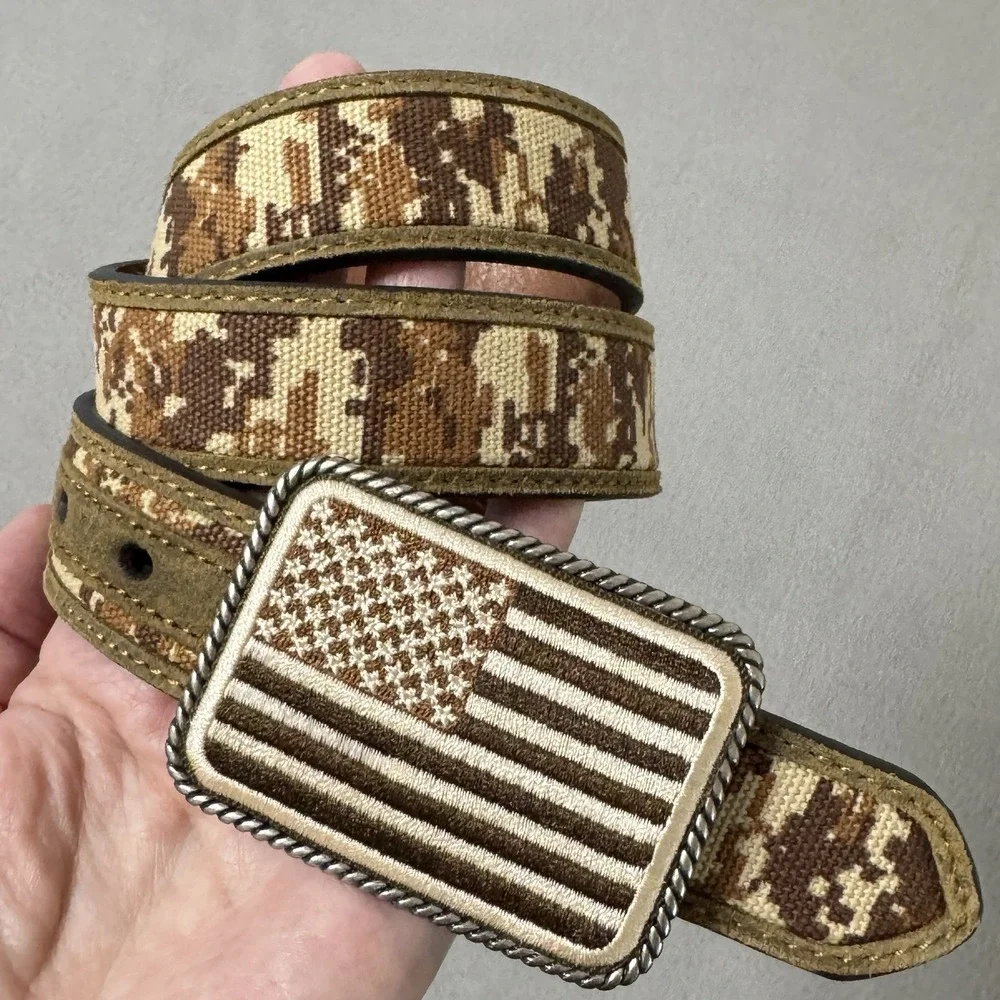 Ariat Belt Mens 30 Brown Leather Digital Camo Patriotic USA Flag Western Rodeo
